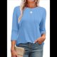 thumbnail image 1 of Blusas de Mujer con Mangas 3/4, Cuello Redondo, Túnicas Casuales, Camisas Plisadas Básicas, Corte Holgado, 2025 Azul XXL, 1 of 5