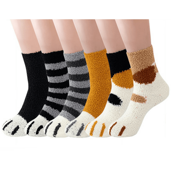 G&Y 6-Pair Plush Fuzzy Socks, Cozy Winter Slipper Socks with Animal Designs