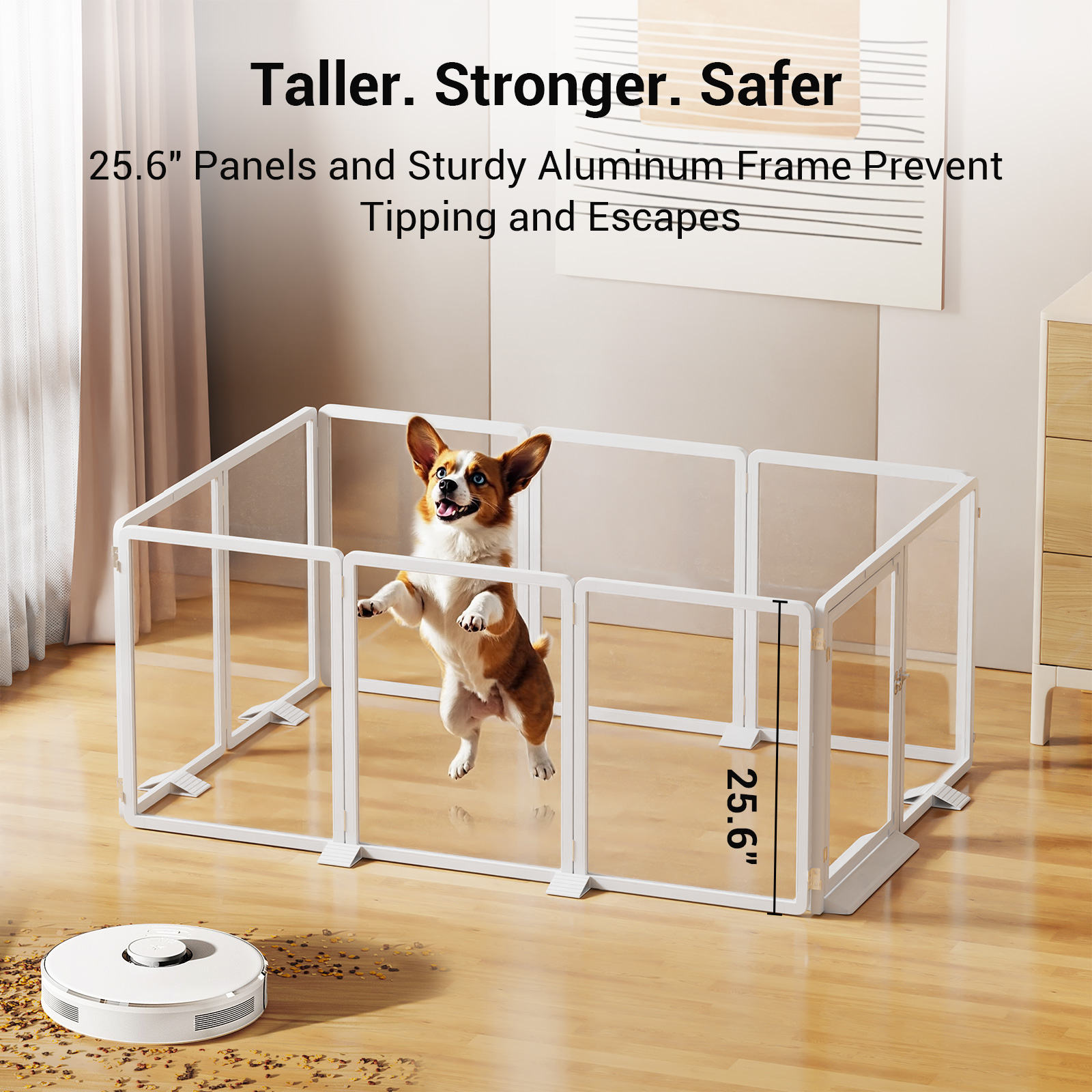 Mophoto Clear Acrylic Pet Playpen, 25.6" H Transparent Dog Fence with Support Feet, Sturdy & Stylish Indoor Enclosure for Puppy, Cat, Rabbit, Easy to Assemble & Clean