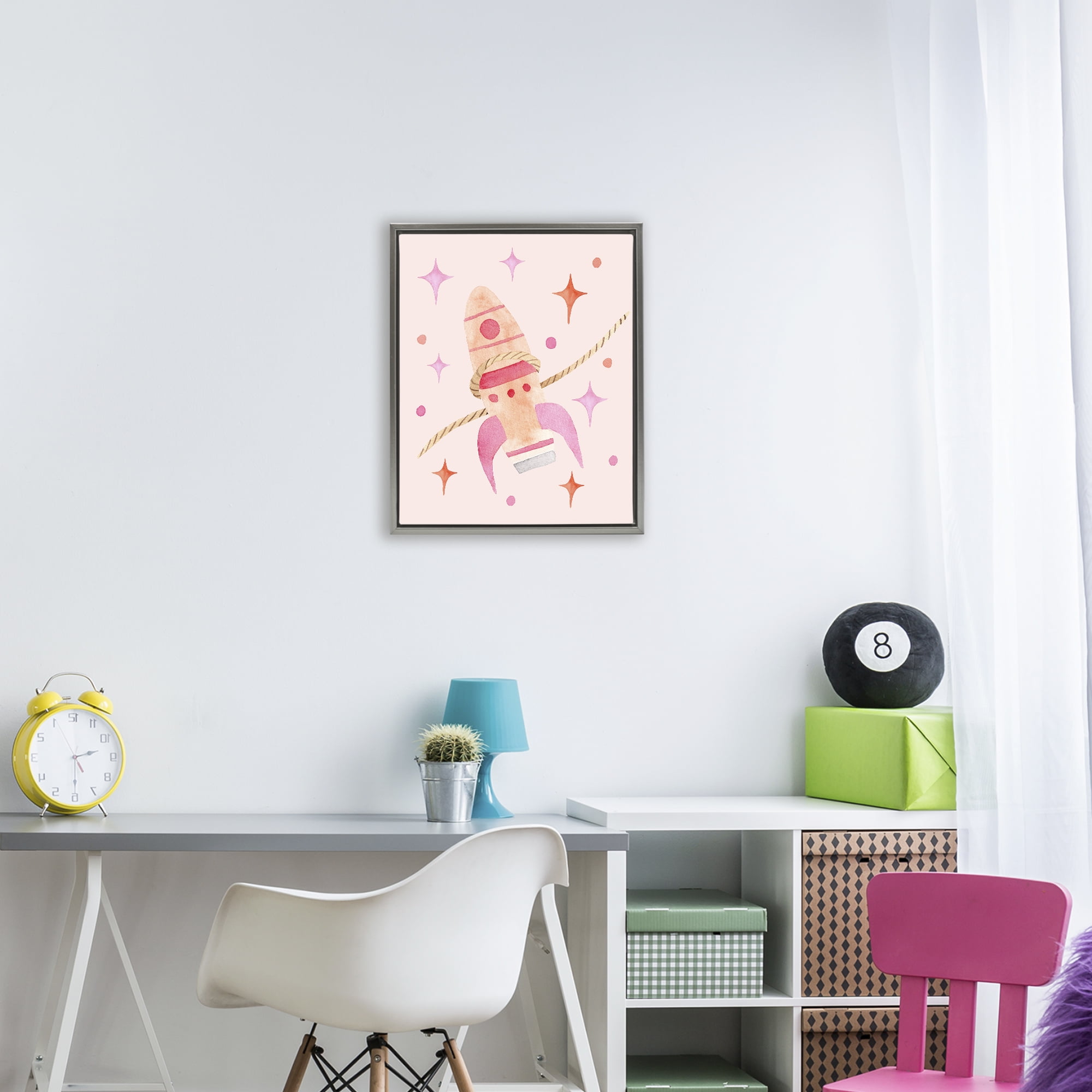 Lasso Rocket Ship Gray Framed Floater Canvas Wall Art, design by Nina Jacobs