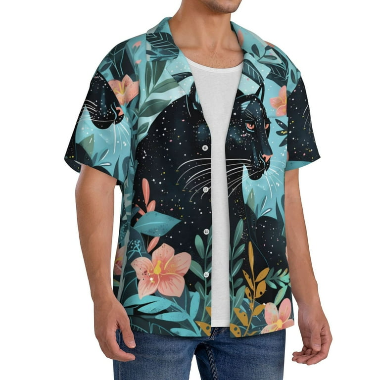 Gukieu Black Panther Floral Illustration Print Men's Short-sleeved