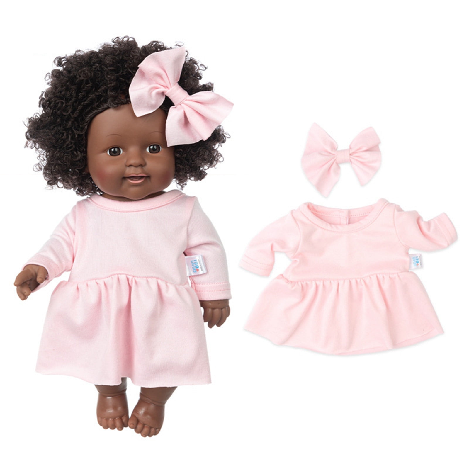Twfbrm 12 in Lifelike Silicone Vinyl Reborn Baby Dolls, African American Baby Black Dolls, Give for Kids & Girl Holiday Birthday Gift, African Black Dolls, Baby Toys for Toddler Aged 1 2 3 4 5-Pink