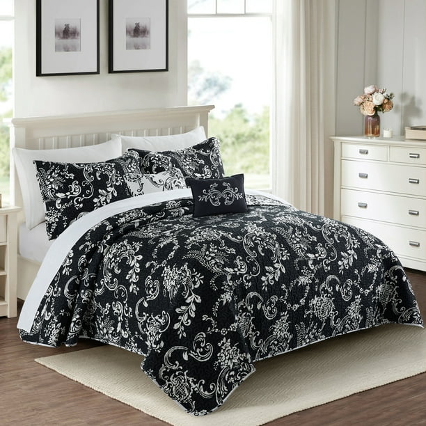 Home Soft Things 5 Piece Printed Microfiber Quilts Bedspread Set LA