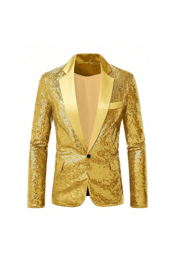 Men's Sequin Long Sleeved Blazer Disco Prom Shiny Jacket Wedding Party Banquet Fashion Tuxedo Gold XL(XL)