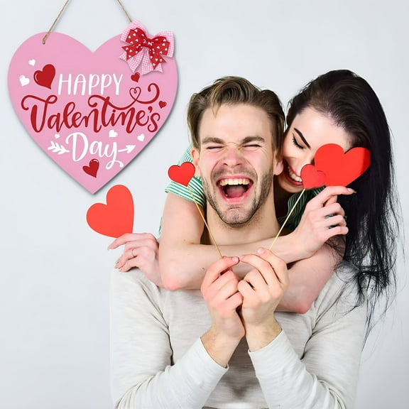 LAMIRO Happy Valentine's Day Heart Wooden Wall Decoration,Valentine's Hanging Sign Door Decor,Love Door Wall Hanging Sign Happy Valentines Day Signs for Anniversary Wedding Party
