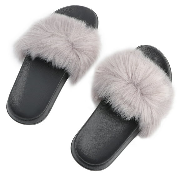 HOOWIFFY home slippers for women indoor Faux Light Grey 1 Pair