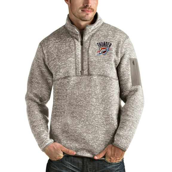 Men's Antigua Natural Oklahoma City Thunder Fortune Quarter-Zip Pullover Jacket