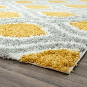 Contemporary 4x6 Area Rug Shag Thick (4 x 53) Geometric Gold, Silver Indoor Rectangle Easy to Clean