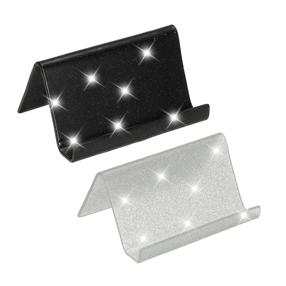 Business Card Holder for Desk, 2Pcs Acrylic Business Card Holders Shine Card Stand Organizer Cards Display for Office, Black/Silver