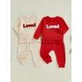 thumbnail image 3 of BemeyourBBs Toddler Baby Boy Girl Valentines Day Outfits Loved Letters Embroidery Sweatshirt and Pants Set Spring Fall Winter Clothes, 3 of 9