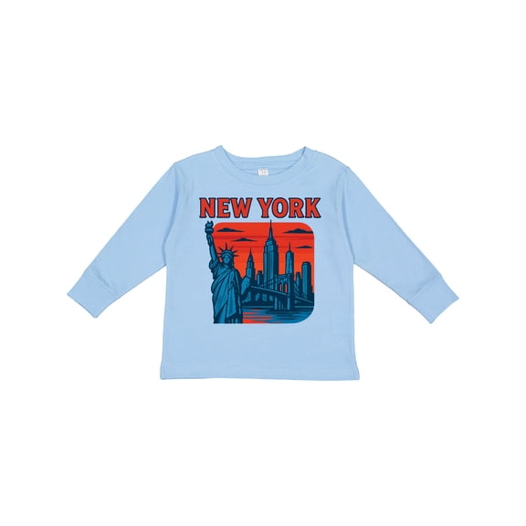 Inktastic New York City Skyline with Statue of Liberty and Brooklyn Bridge Boys or Girls Long Sleeve Toddler T-Shirt