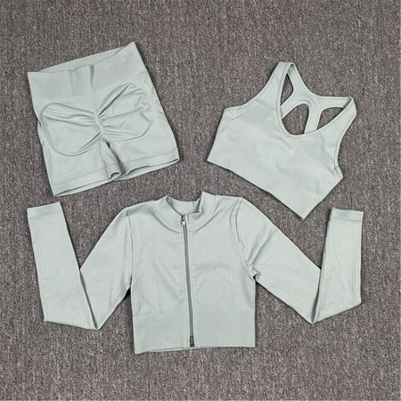

Women Yoga Set Gym Clothing Sportswear Fitness Long Sleeve Crop Top Bra Seamless Leggings Solid Workout Tracksuits Sports Suit