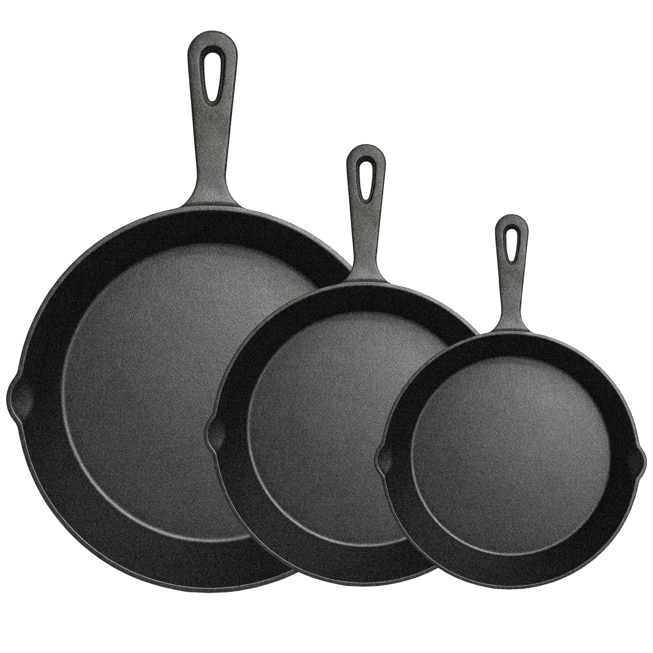 Cast iron Skillets 3 Piece Set, Heavy-Duty Professional Restaurant Chef Quality Pre-Seasoned Pan Cookware Set, 6", 8", 10" Pans For Frying, Saute, Cooking, Use Indoor/Outdoor, Oven, Grill