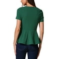 thumbnail image 3 of INSPIRE CHIC Women's Peplum Top Short Sleeve Round Neck Stretch Classic Blouse L Green, 3 of 6
