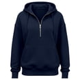 thumbnail image 3 of Loose Fit Half Zip Pullover Hoodie for Women, Long Sleeve Sweatshirt with Front Pocket, Cozy Casual Fall Winter Tops, 3 of 3