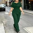 thumbnail image 4 of Tqyyweavej Plus Size Two Piece Sets for Women Short Sleeve Slim Elegant Cowl Neck Tops and Oversized Wide Leg Solid Color Pants S-5XL, 4 of 5