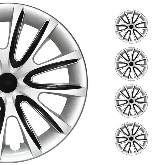 OMAC 15" Wheel Covers Gray & Black Set of 4 Pcs Hub Caps fit R15 Tire Steel Rim