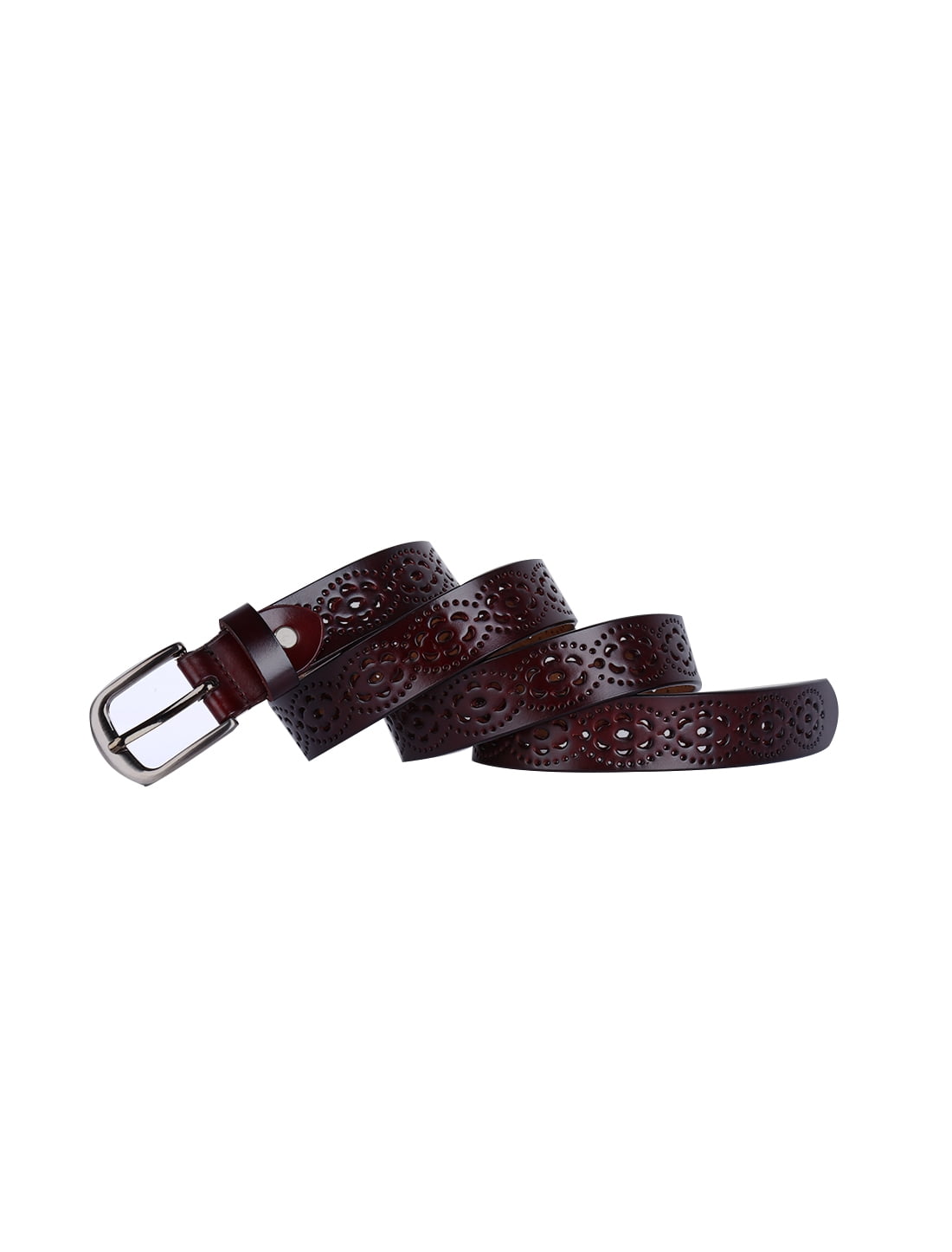 Unique Bargains Women's Carved Multi-Hole Hollow Alloy Pin Buckle Faux Leather Belt