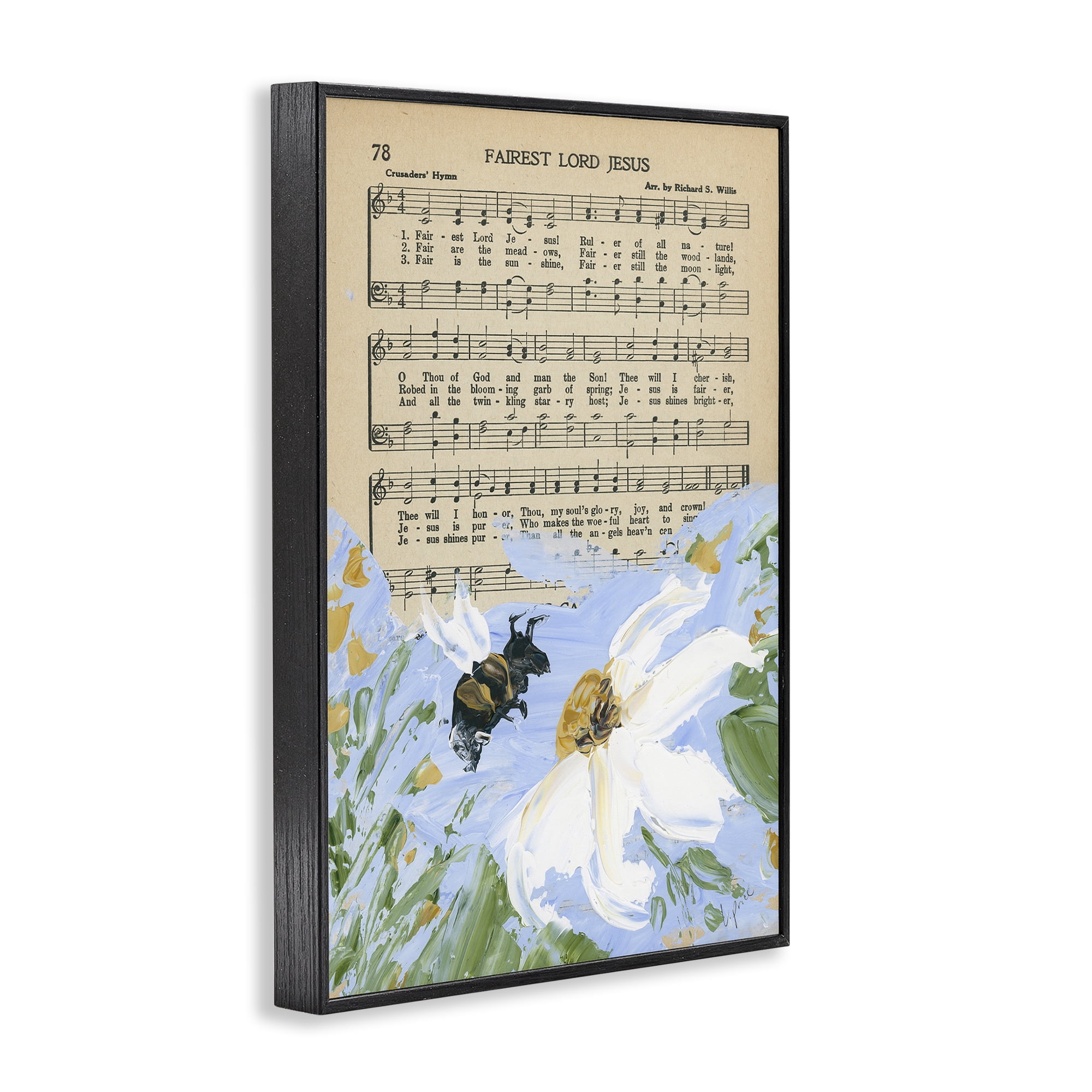 Stupell Industries Floral Music Hymn Religious Painting Black Framed Art Print Wall Art, 20 x 30