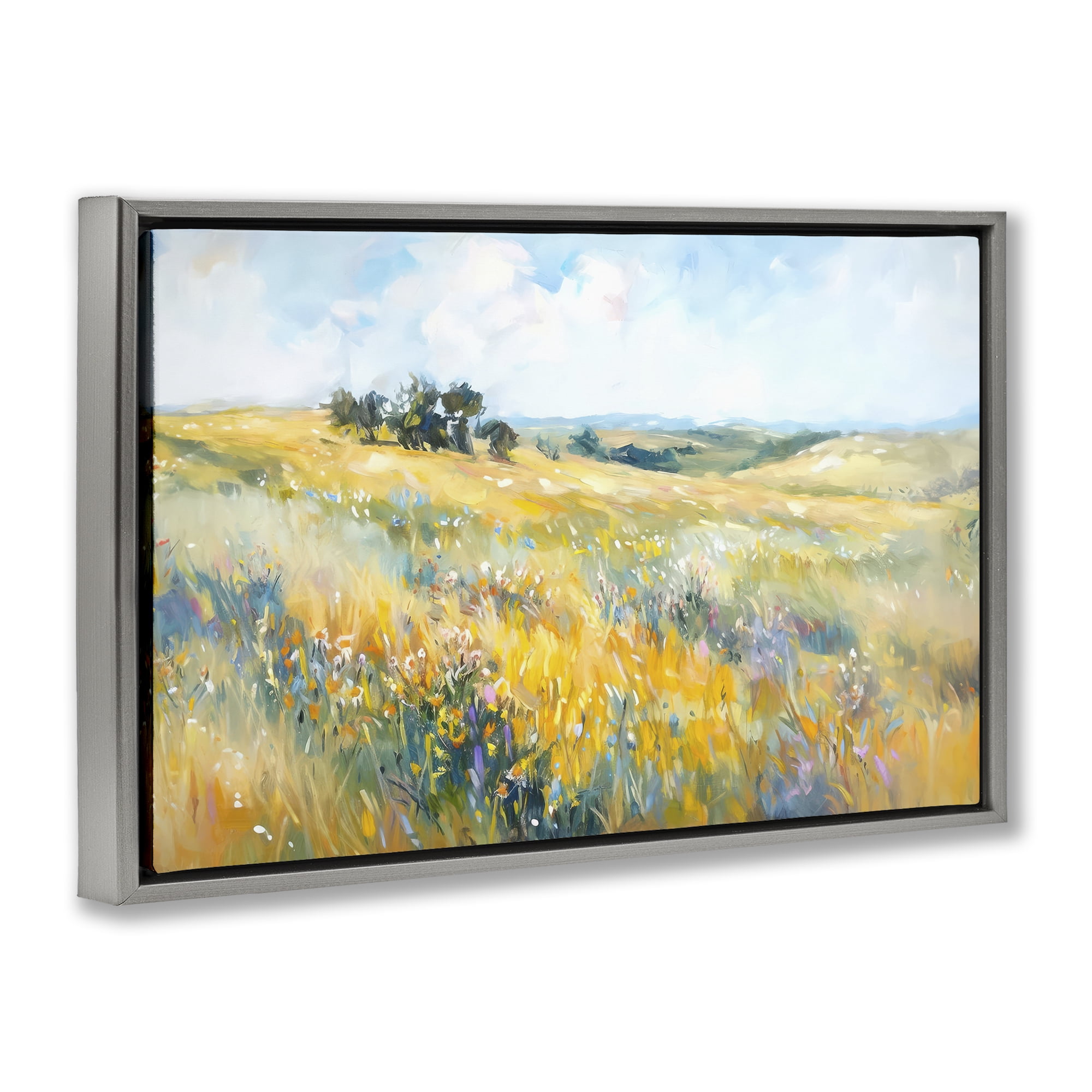 Stupell Industries Country Prairie Scene Landscape & Nature Painting Gray Floater Framed Canvas Art Print Wall Art, 31 x 21