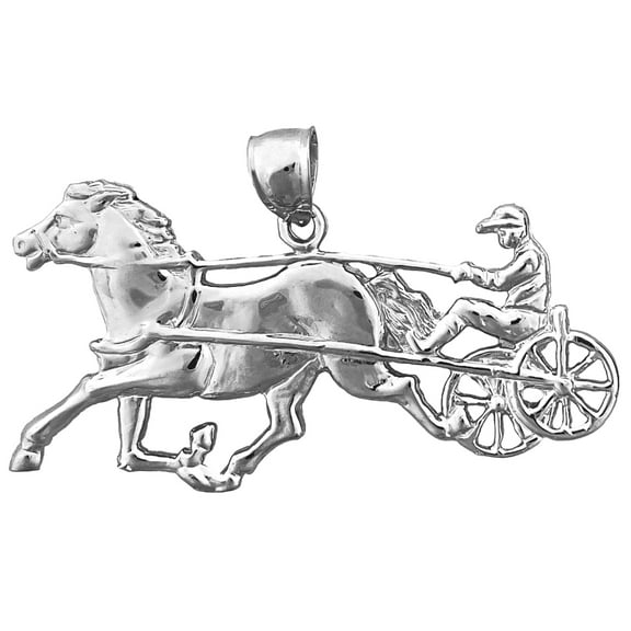 Rhodium Plated 925 Sterling Silver 44MM Harness Racing Horse Pendant