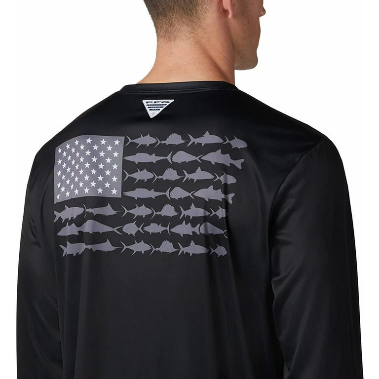 Columbia Men's PFG Terminal Tackle Fish Flag Long Sleeve Shirt  (Black/Graphite, 1X) 