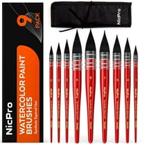 Nicpro Professional Watercolor Paint Brushes with Nylon Bag, 9PCS Mop Round Fine Tip Detail Paintbrush, Synthetic Squirrel Hair, Art Supplies Watercolor Set for Painting, Gouache, Oil - Red