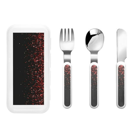 

Gaeub Red Glitter1 Print 3-Piece Children Knife Spoon Fork Set Stainless Steel Child Flatware Set Kids Utensils Set with Case for Lunch Box (Fork Spoon Knife Combo)