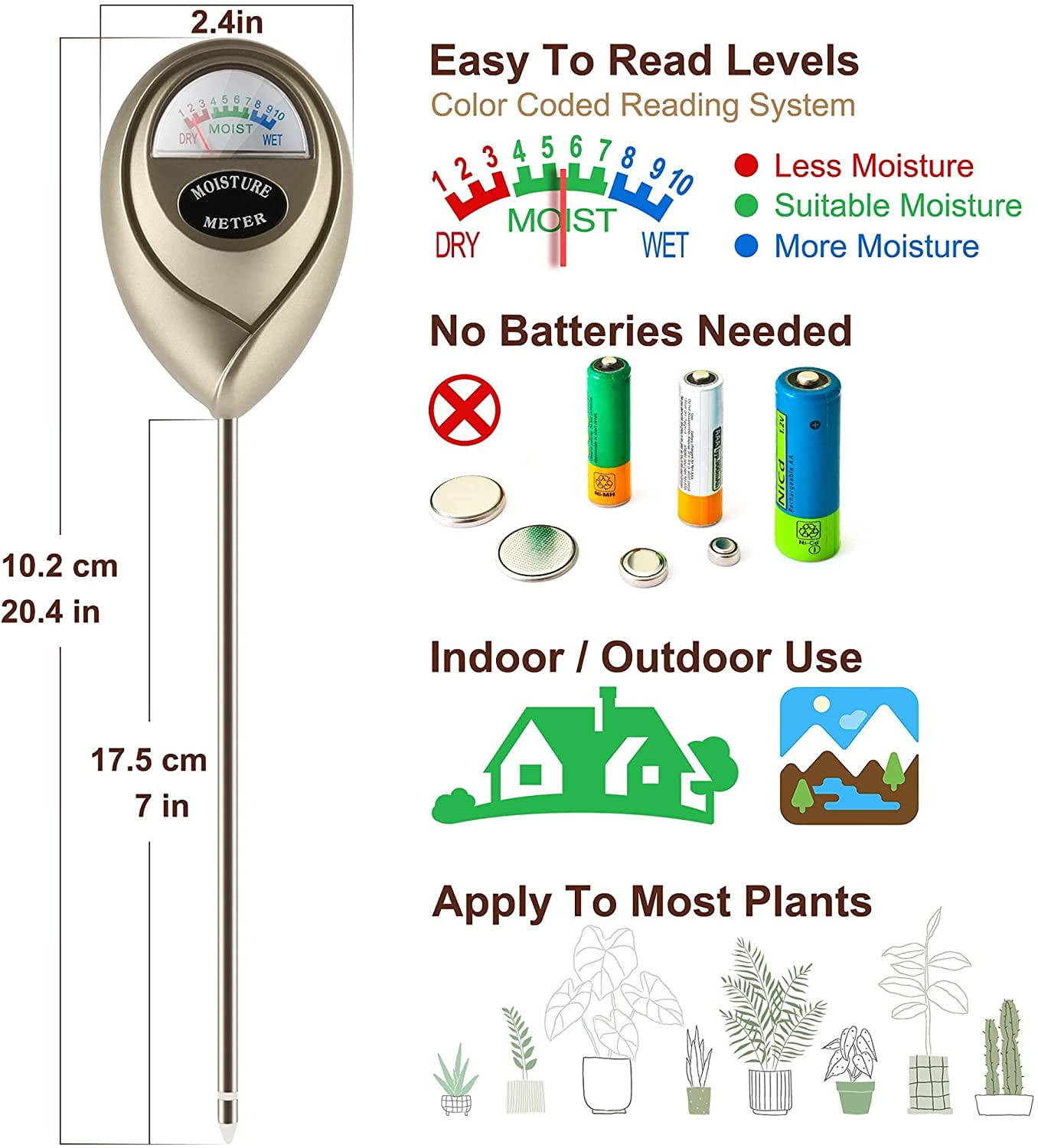 Buy ALANMOND Soil Moisture Meter Garden Plant Flower Testing Tester