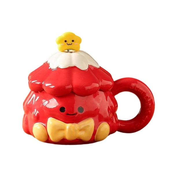 Taza de cerámica con forma de árbol de Navidad, con tapa y varilla para mezclar. Bonita taza de café de gran capacidad de 420 ml. Ideal para regalar en casa o en la oficina. Ideal para Navidad.