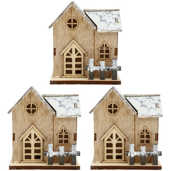 Gregiular 3 pcs Xmas LED Luminous Log Cabin Decor Household Christmas Tabletop Adornment