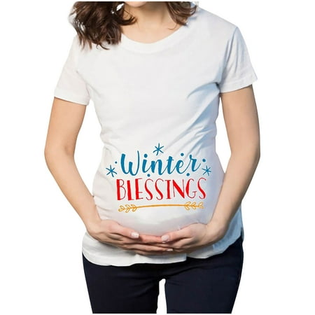 

gakvov Maternity Shirts For Pregnant Women Plus Size Mama Shirt Pregnancy Announcement Shirts Christmas T-Shirt Elk Snowman Cartoon Print Maternity Clothing Crew Neck Short Sleeve Pregnancy Top
