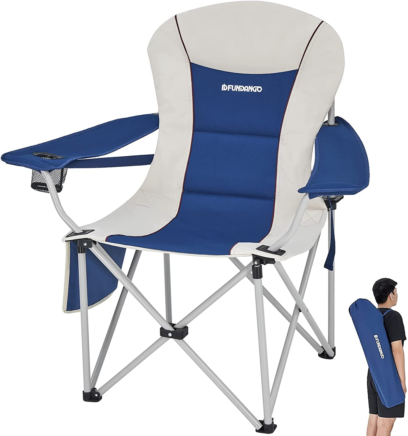 Oversized Camping Folding Chair Lumbar Back for Outdoor, Heavy Duty