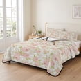 thumbnail image 2 of Twin XL Quilt Set 68''x98'', Pink Flowers Lightweight Bedspread Coverlet Set with 2 Pillow Shams, Country Botanical Floral Leaves Romantic Breathable All Season Quilt Bedding for Dorm/Guest Room, 2 of 9
