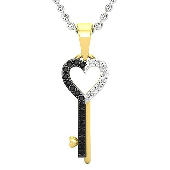 Dazzlingrock Collection 0.15 Carat (ctw) Round Black & White Diamond Heart Key Pendant with 18 Inch Silver Chain for Women in 14K Yellow Gold