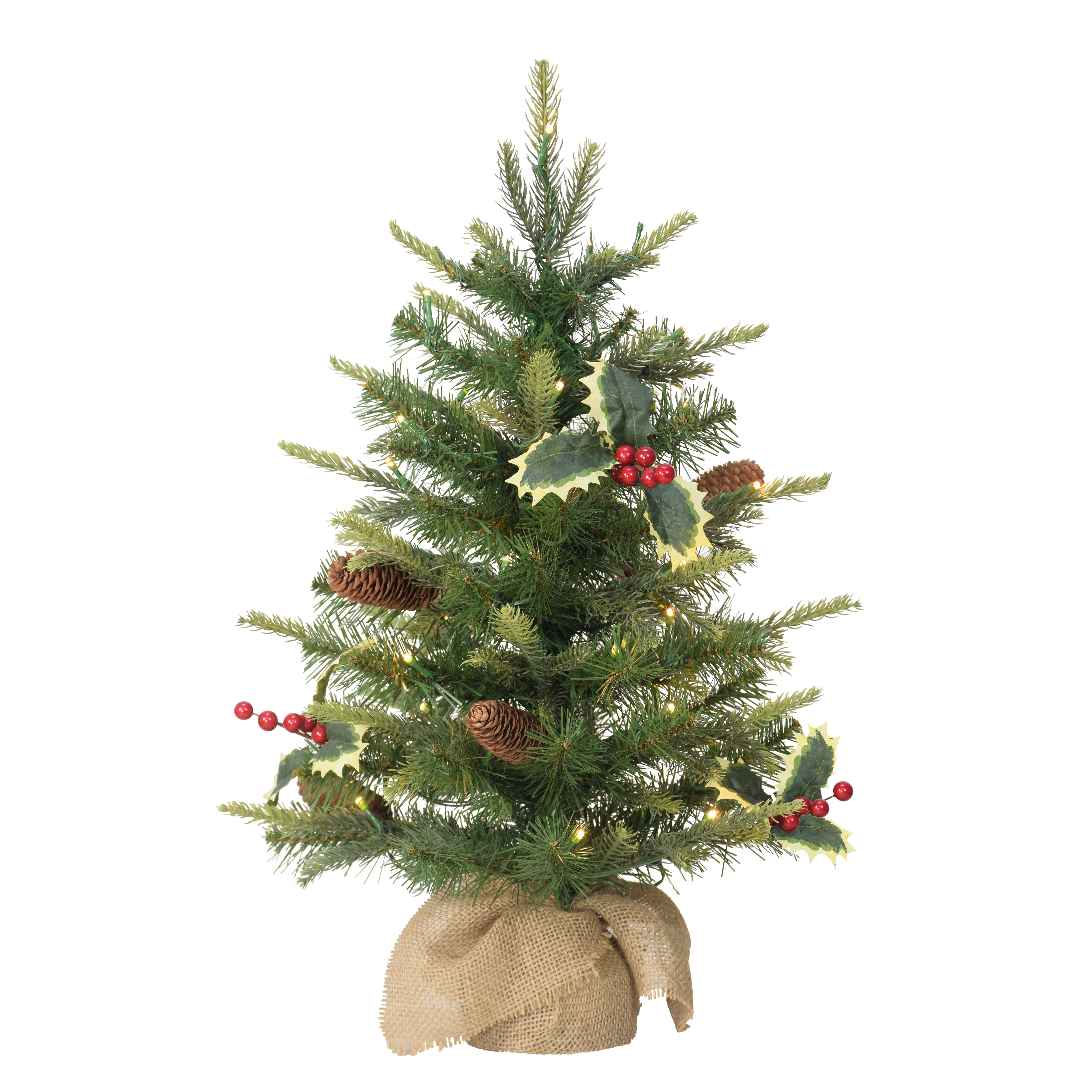 Pre-Lit 2' Table Top Artificial Christmas Tree with Pine Cones in Tan Sac,  Green - Walmart.com