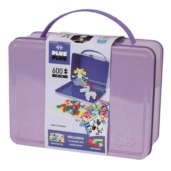 Plus-Plus - Coffret Métallique - 600 Pièces - Jeu de Construction Créatif - Couleurs Pastel dans une Valise de Voyage - Enfants de 5 à 12 Ans.