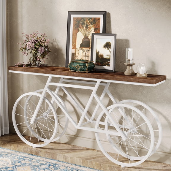 Tribesigns 70.9-Inch Extra Long Console Table, Narrow Sofa Table with Bicycle Metal Base, Modern Industrial Entryway Table Behind Couch Table for Living Room, Hallway, Entrance, Foyer