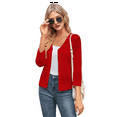 thumbnail image 3 of Women'S 2025 Cropped Cardigan 3/4 Sleeve Crochet Shrug Hollowed-Out Knit Sweater Tops Red M, 3 of 7
