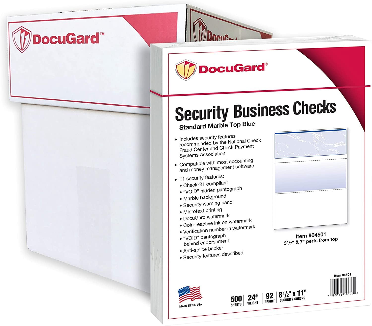 Docugard Premier Prismatic Business Checks, 3 Checks Per Page, Blue and Green, 24 lb, 8.5 x 11 Inches, 2500 Sheets 04539C