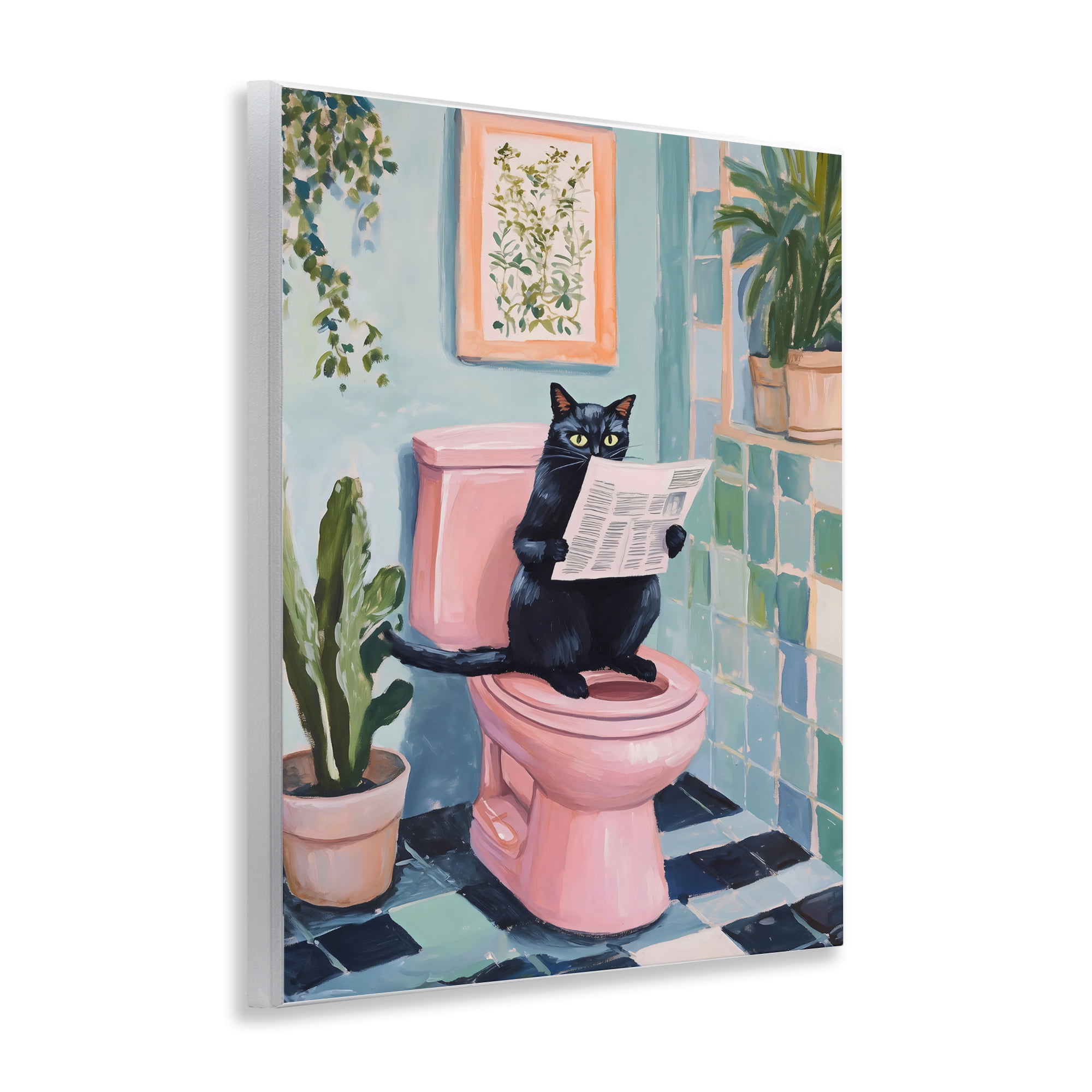 Stupell Industries Cat Reading on Pink Toilet Wall Plaque Art, design by The Prints Vibe