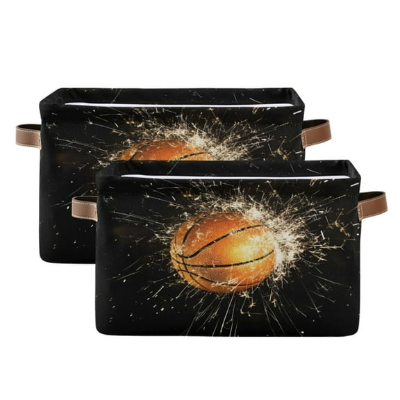 Ryvnso Basketball Storage Basket Large Bin Foldable Boxes Toys Organizer 14.2x10.2x8.3in 2 PCs
