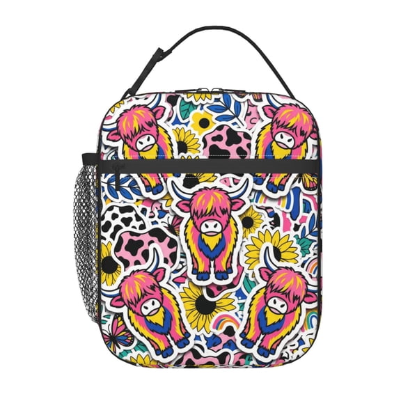 Highland Cow Lunch Box - Reusable Highland Cow Lunch Bag For Women Men - Small Portable Foldable Insulated Lunchbox For Office Work Picnic