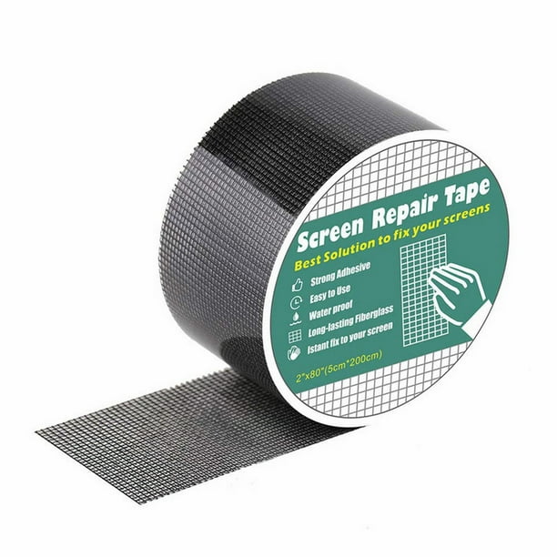 Kit De Cinta Para Mosquiteras 2X80'' Cinta Adhesiva Resistente De Fibra De Vidrio Para Cubrir Roturas Y Agujeros En Ventanas Y Puertas Kit De Parches Para Mosquiteras Negro
