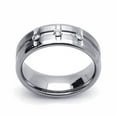 thumbnail image 2 of Men Women 8MM Comfort Fit Tungsten Carbide Wedding Band 0.11 cttw 3 Diamond Satin Grooves Tungsten Ring (8 to 14), 10, 2 of 4