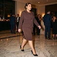 thumbnail image 3 of Agnes Orinda Plus Size School College Dress Suits for Women Two Piece Outfits Blazers Jacket and Sleeveless Dress Business Casual Suit Sets 2X Brown, 3 of 8