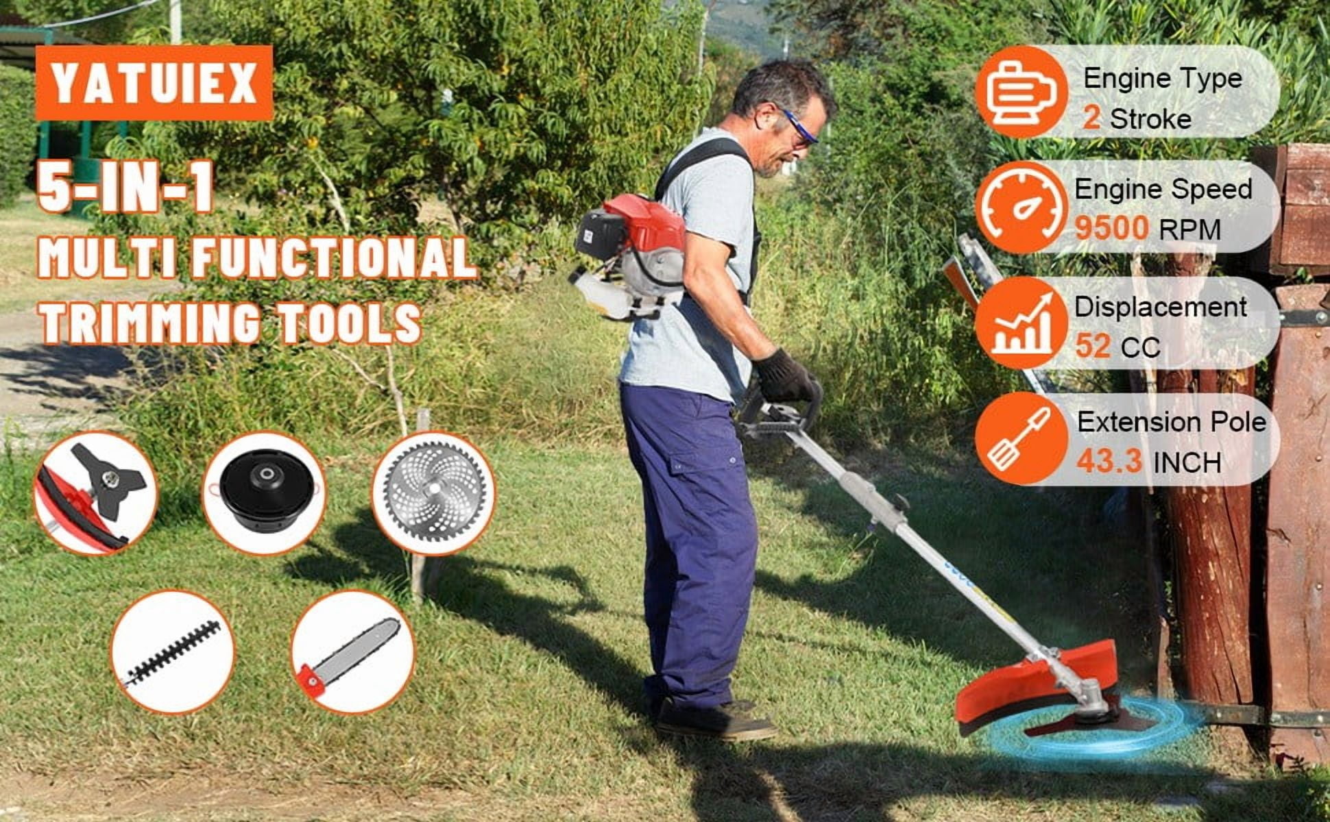 Seipouy Gas Weed Wacker，Five in One Weed Eater Gas Powe Strong Powerful Full Functioning Guard Accessories Hedge Trimmer 52cc Petrol Hedge Trimmer Chainsaw Brush Cutter for Garden Lawn Care