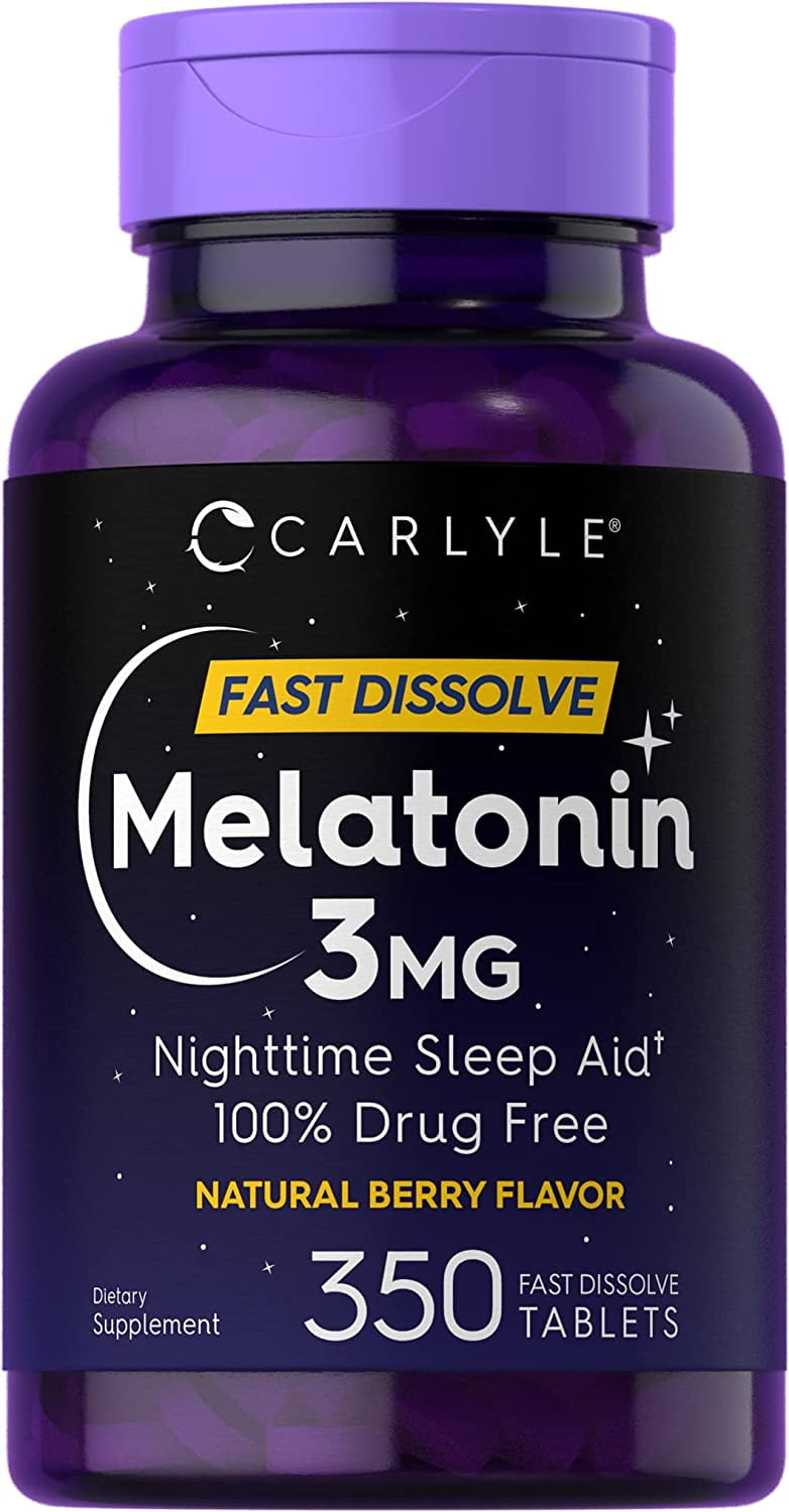 Carlyle Melatonin 3mg Fast Dissolve Tablets | 350 Count | Low Dose Sleep Aid | Drug Free | Vegetarian, Non-GMO, Gluten Free