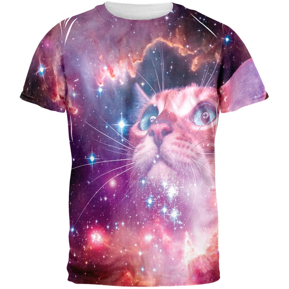 Old Glory Galaxy Cat All Over Adult T Shirt Multi