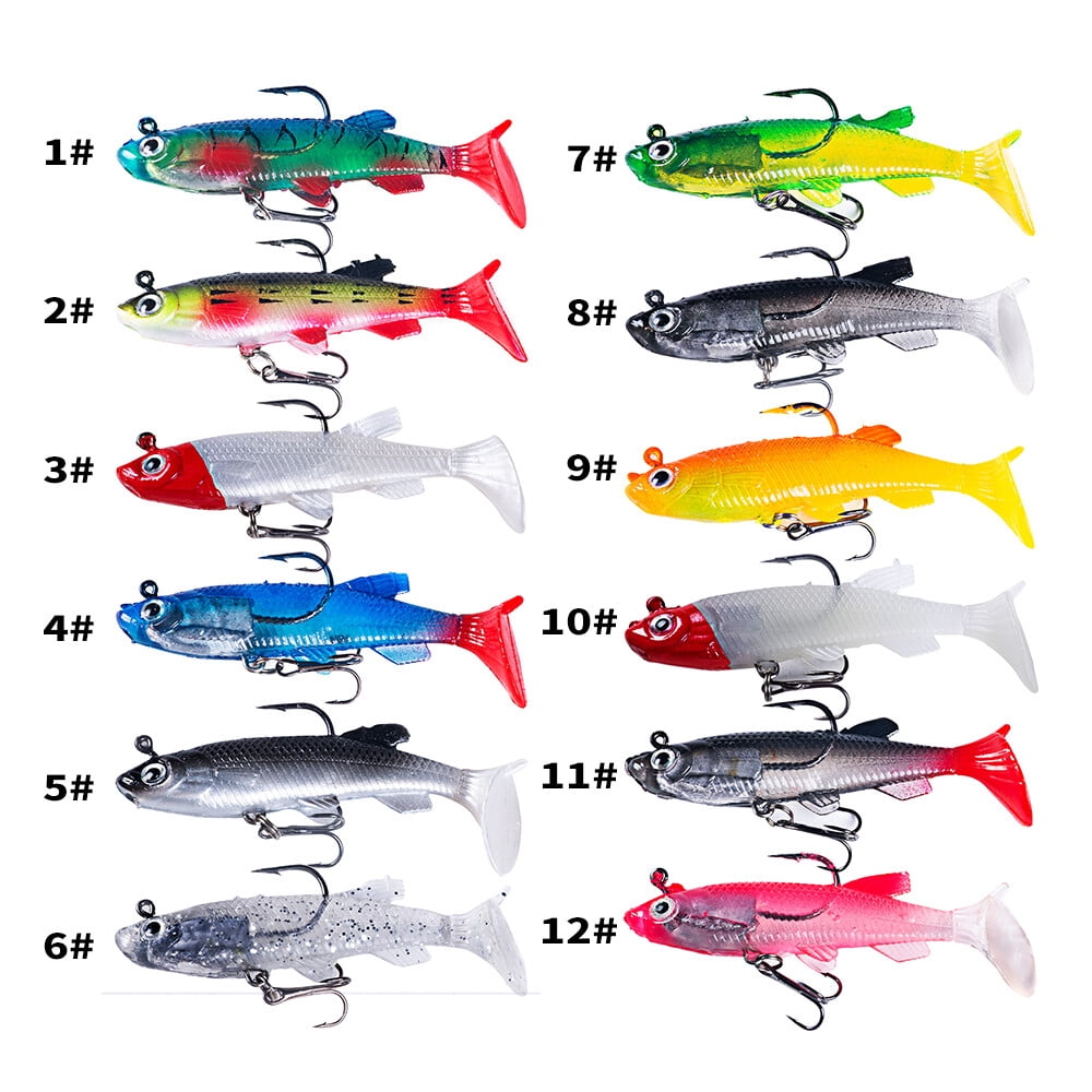 12PCS Lot Minnow Soft Fishing Lure 8cm/14g Weighted Bait Bass Paddle Tail USA